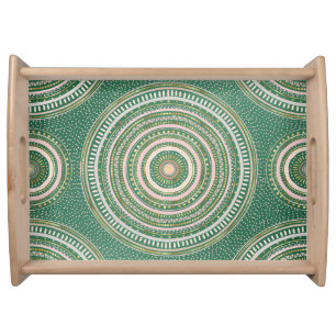 Modern Green Gold Geometric Mandala Serving Tray