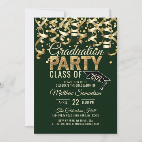 Modern Green Gold Glitter GRADUATION Party