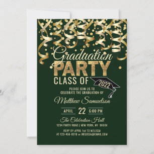 Modern Green Gold Glitter GRADUATION Party Invitation