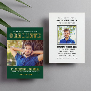 Modern Green Gold Graduate Photo Graduation Party Foil Invitation