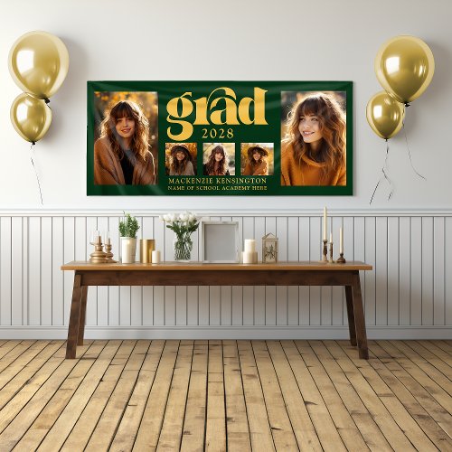 Modern Green Gold Graduation Photo Collage  Banner