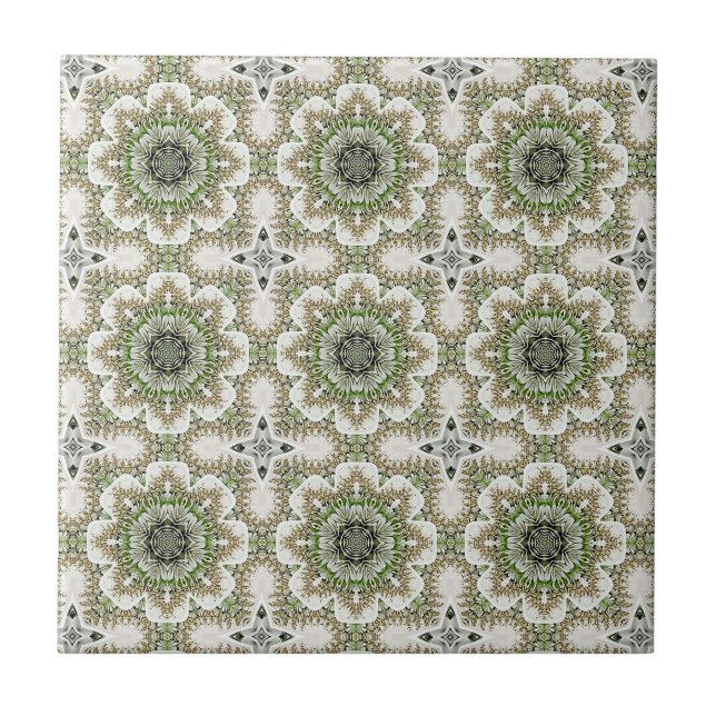 Modern Green Gold Graphic Pattern Ceramic Tile (Front)
