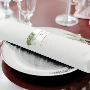 Modern Green Gold (imitation) Watercolor Wedding Napkin Bands