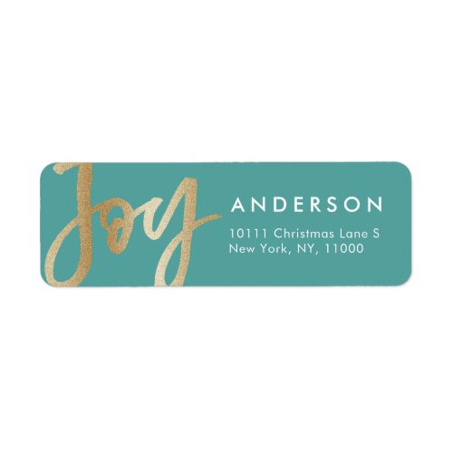 Modern Green Gold JOY Christmas Return Address Label