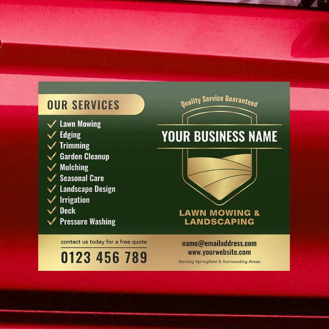 Modern Green & Gold Landscaping Lawn Mowing Car Magnet (Modern Green & Gold Landscaping Lawn Mowing Car Magnet)