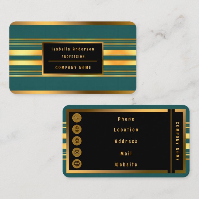 Modern Green Gold Luxury Linen Texture Collection Business Card (Front/Back)