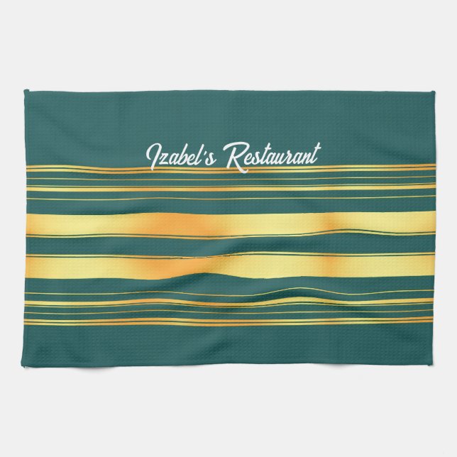 Modern Green Gold Luxury Linen Texture Collection Kitchen Towel (Horizontal)
