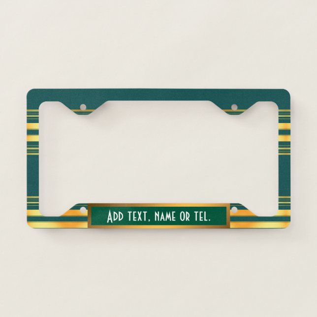 Modern Green Gold Luxury Linen Texture Collection License Plate Frame (Front)