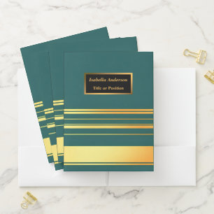 Modern Green Gold Luxury Linen Texture Collection Pocket Folder