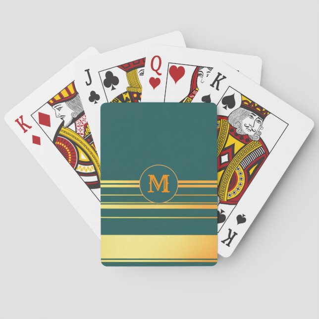 Modern Green Gold Luxury Linen Texture Collection Poker Cards (Back)