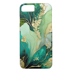 Modern Green Gold Marble Monogram Personalized iPhone 8/7 Case
