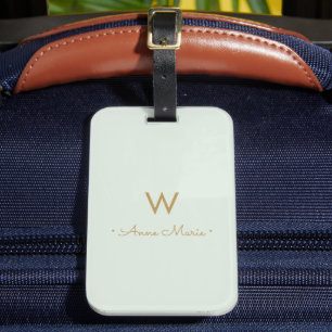 Modern Green Gold Minimalist Monogram Luggage Tag