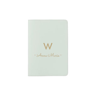 Modern Green Gold Minimalist Monogram Passport Holder