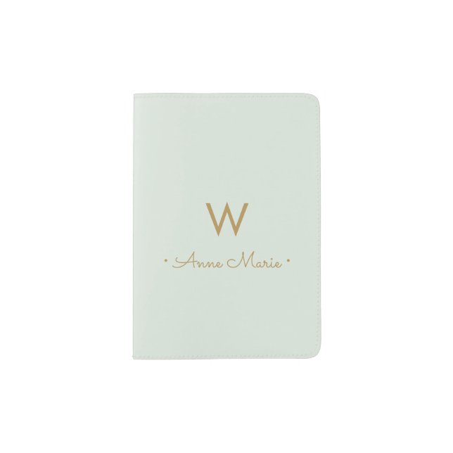 Modern Green Gold Minimalist Monogram Passport Holder (Front)