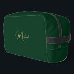 Modern Green Gold Monogram Mens Womens Gym Travel Dopp Kit<br><div class="desc">Create your own custom, personalized, beautiful modern elegant faux gold script / typography monogram monogrammed, durable Polyester Poplin, sturdy polyester fabric mens womens kids solid dark forest green cosmetic makeup toiletry organizer golf beach accessory gym travel dopp kit bag pouch with a zippered closure, two interior mesh pockets - one...</div>