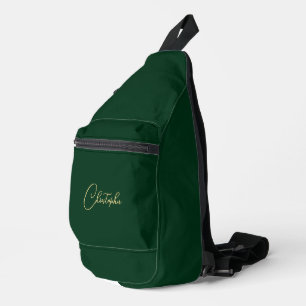 Modern Green Gold Monogram Mens Womens Kids Travel Sling Bag