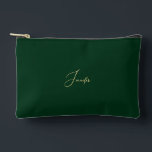 Modern Green Gold Monogrammed Travel Cosmetic Golf Accessory Pouch<br><div class="desc">Create your own custom, personalized, beautiful modern elegant faux gold script / typography monogram monogrammed, durable Spun Polyester, mens womens forest green zippered cosmetic makeup toiletry bag golf beach accessory pouch. Simply type in your name / initials / monogram, to customize. Make a great gift for birthday, fathers day, mothers...</div>