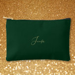 Modern Green Gold Monogrammed Travel Cosmetic Golf Accessory Pouch<br><div class="desc">Create your own custom, personalized, beautiful modern elegant faux gold script / typography monogram monogrammed, durable Spun Polyester, mens womens forest green zippered cosmetic makeup toiletry bag golf beach accessory pouch. Simply type in your name / initials / monogram, to customize. Make a great gift for birthday, fathers day, mothers...</div>