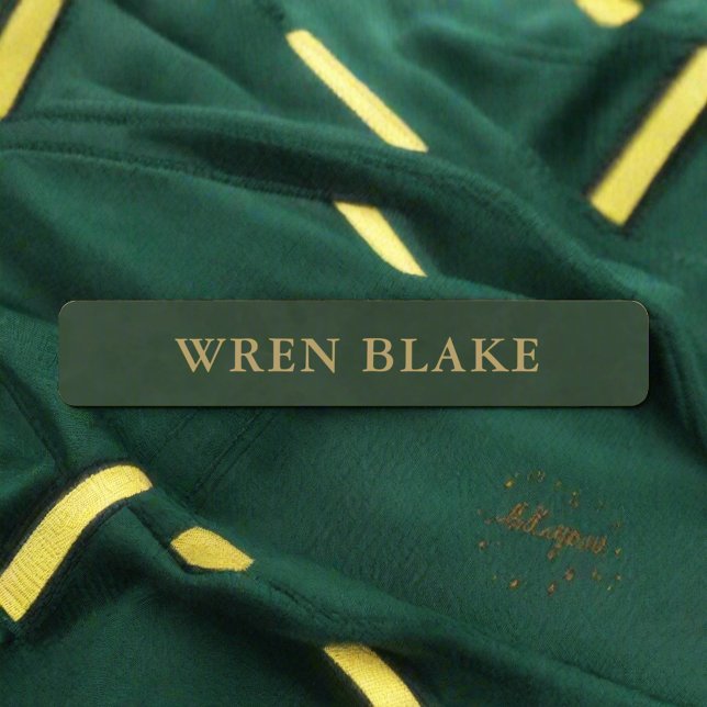 Modern Green & Gold Name Script Name School Kids' Labels (Creator Uploaded)