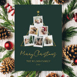 Modern Green Gold Photo Collage Christmas Holiday Card<br><div class="desc">Modern photo Christmas cards featuring 6 of your pictures in a minimalist tree shape collage.</div>