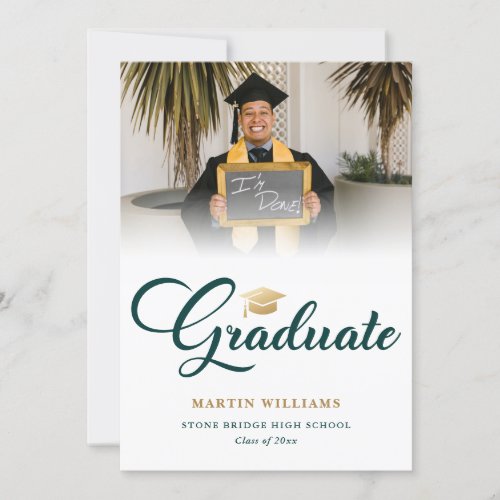 Modern Green Gold Photo Graduation Party Invitation