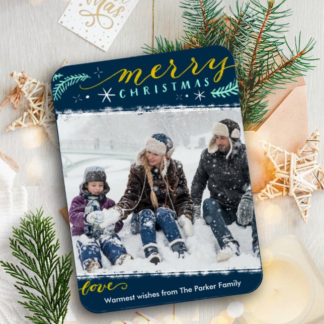 Modern Green Gold Script Simple Photo Holiday Magnet (Creator Uploaded)