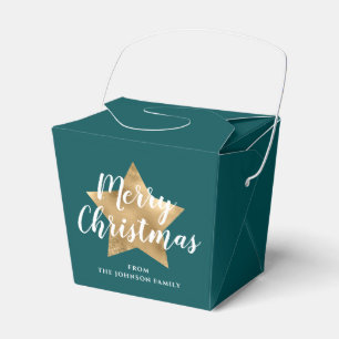 Modern Green Gold Star Christmas Favor Boxes