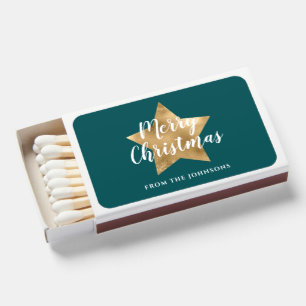 Modern Green Gold Star Christmas Matchboxes