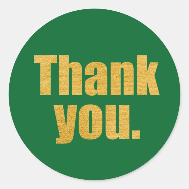 Modern Green Gold Thank You Classic Round Sticker (Front)