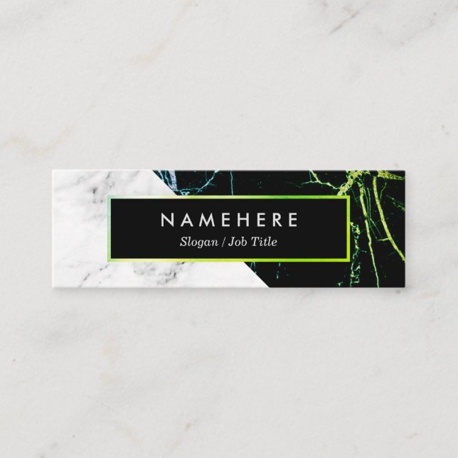 Modern Green Gold White Marble Mini Business Card (Front)