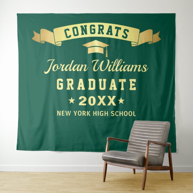 Modern Green Golden Graduation Photo Backdrop (In Situ (Horizontal))