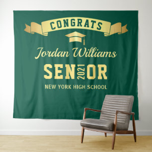 Modern Green Golden Graduation Photo Backdrop