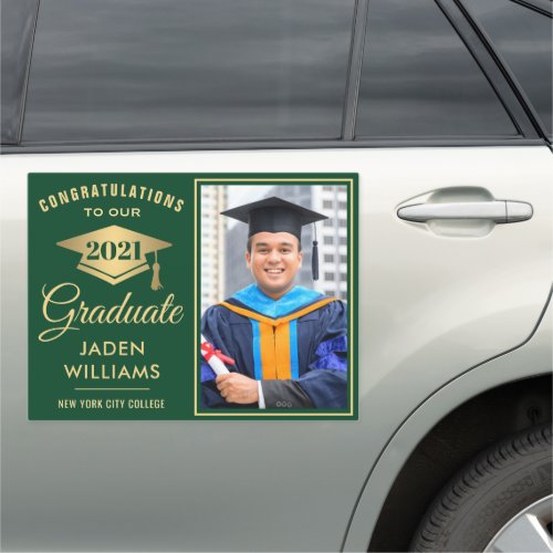 Modern Green Golden PHOTO 2021 Graduation Large Car Magnet - Modern Green Golden PHOTO Graduation Large Car Magnet.