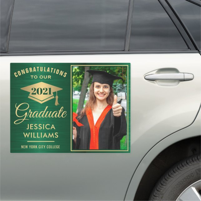Modern Green Golden PHOTO Graduation Large Car Magnet (In Situ)