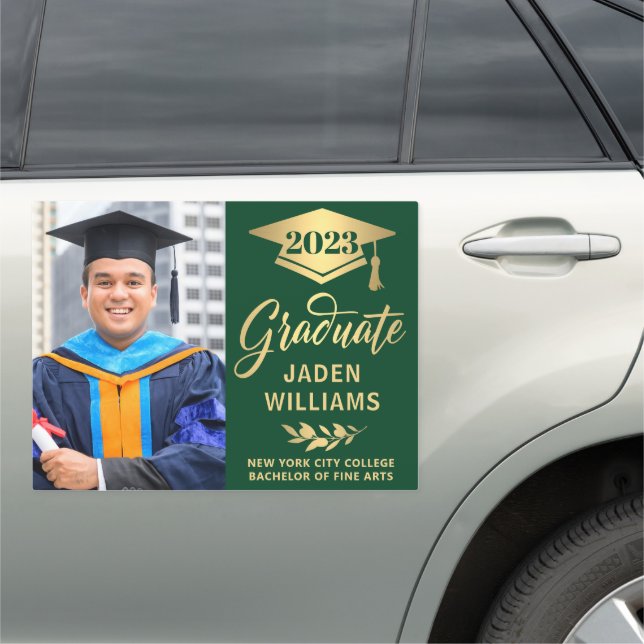 Modern Green Golden PHOTO Graduation Large Car Magnet (In Situ)