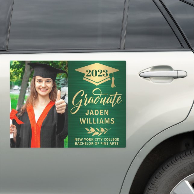 Modern Green Golden PHOTO Graduation Large Car Magnet (In Situ)