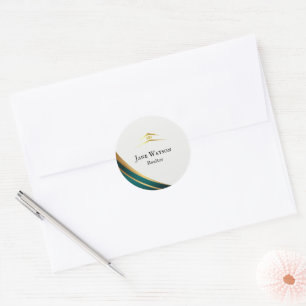 Modern Green & Golden Real Estate Classic Round Sticker