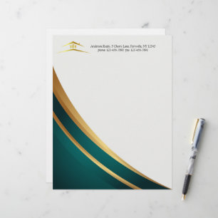 Modern Green & Golden Real Estate Letterhead