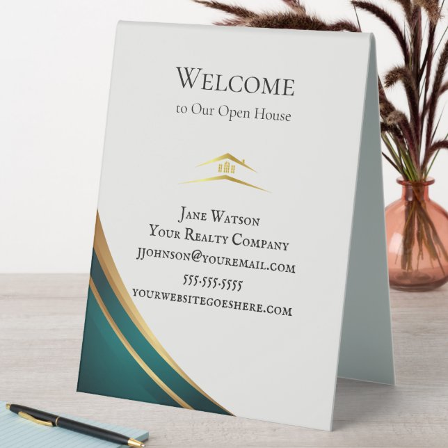 Modern Green & Golden Real Estate Table Tent (In SItu (Table))