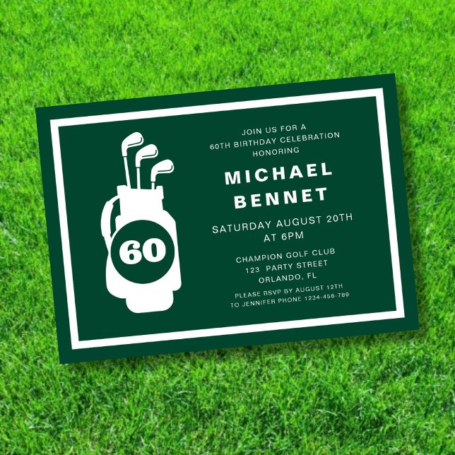 Modern Green Golf 60th Birthday Invitation (Modern Green Golf 60th Birthday Invitation)