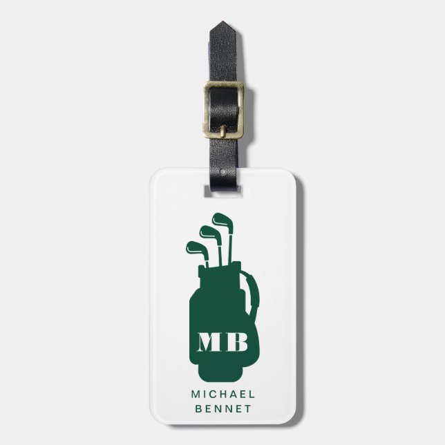 Modern Green Golf Sport Monogram Luggage Tag (Front Vertical)