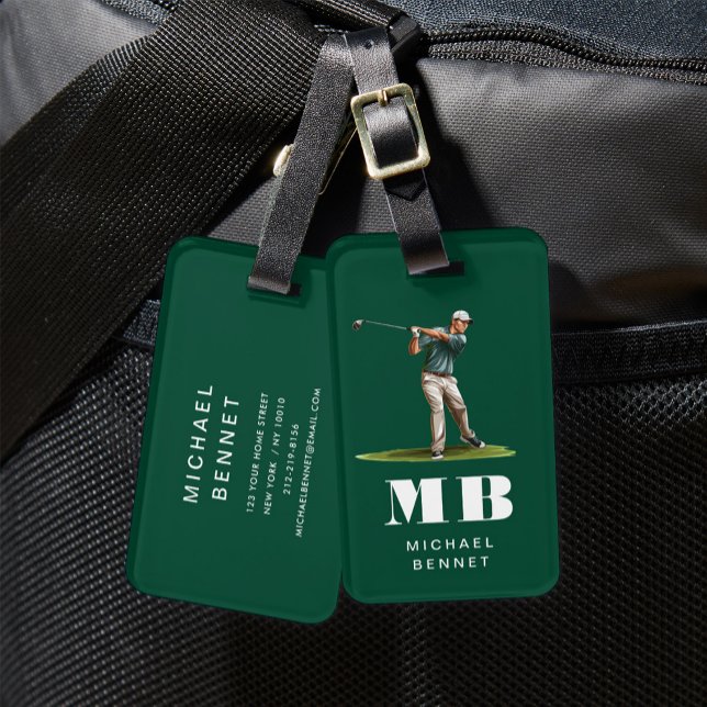 Modern Green Golfer Sport Monogram Luggage Tag (Modern Green Golfer Sport Monogram Luggage Tag)