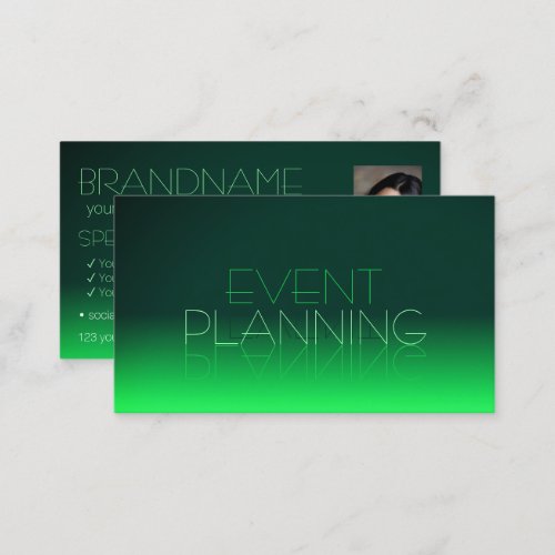 Modern Green Gradient Chic Mirror Font with Photo Business Card