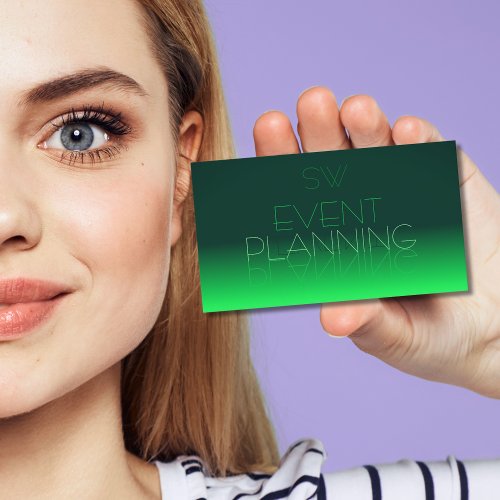 Modern Green Gradient Mirror Font with Monogram Business Card