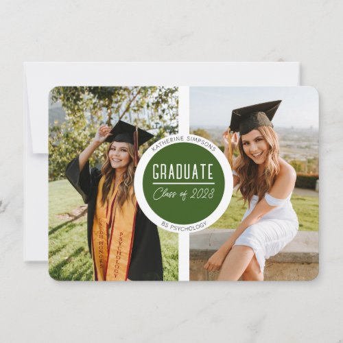 Modern Green Graduate Two Photo Note Card