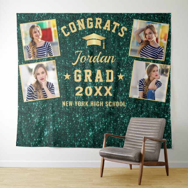 Modern Green Graduation 4 Photo Booth Backdrop (In Situ (Horizontal))
