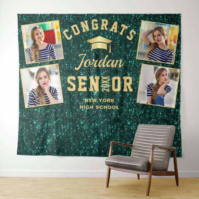 Modern Green Graduation 4 Photo Booth Backdrop (In Situ (Horizontal))