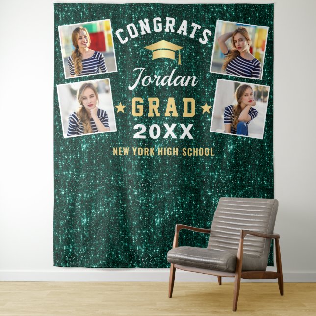Modern Green Graduation 4 Photo Booth Backdrop (In Situ)