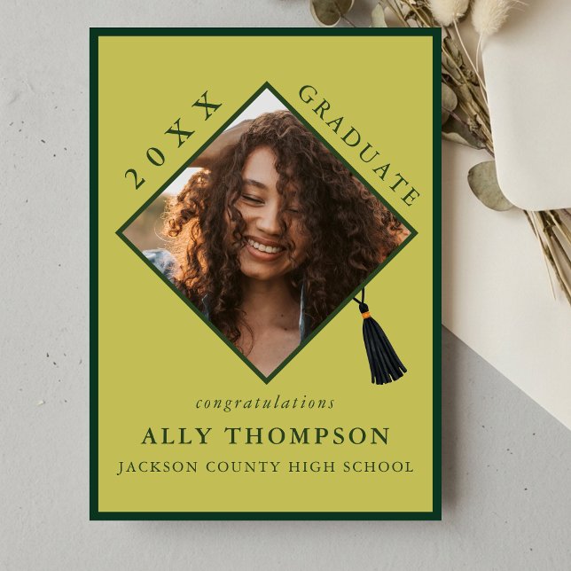 Modern Green Graduation Cap Photo Announcement (Modern Green Graduation Cap Photo Announcement)