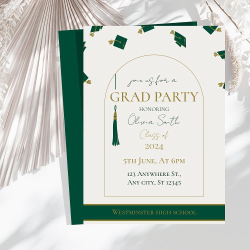 Modern Green Graduation Invitation  Customizable